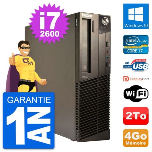 PC Lenovo ThinkCentre M82 SFF Intel i7-2600 RAM 4Go Disque 2To Windows 10 Wifi