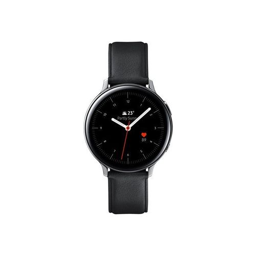 Samsung Galaxy Watch Active 2 - 44 mm - acier inoxydable argent - montre intelligente avec bracelet - cuir - noir - affichage 1.4" - 4 Go - Wi-Fi, NFC, Bluetooth - 42 g