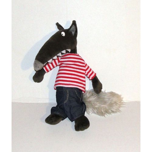 Loup Auzou Habillé En Jeans Et Mariniere Rouge Et Blanc Doudou Peluche 24cm Editions Auzou 2015