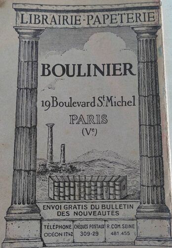 Jaquette De Livre De Collection Boulinier Paris Boulevard Saint-Michel -Vintage Pour Livre De Poche 16x38cm Environ En Cartonnage Léger De Couleur Verte