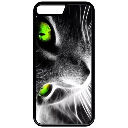 Coque pour iphone 7+ - chat noir et blanc yeux vert - noir