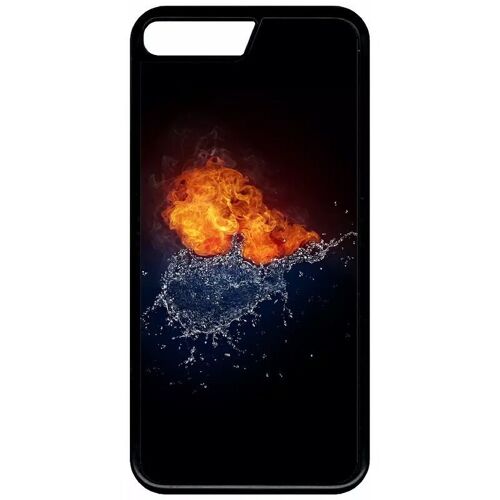 Coque Pour Iphone 7+ - Duo De Coeurs Eau Et Flamme - Noir