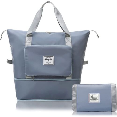 Sac De Voyage Pliable,Avec Compartiment À Chaussures, Sac De Transport Pour Voyage Léger Imperméable Sac De Séparation Sec Et Humide(Bleu)