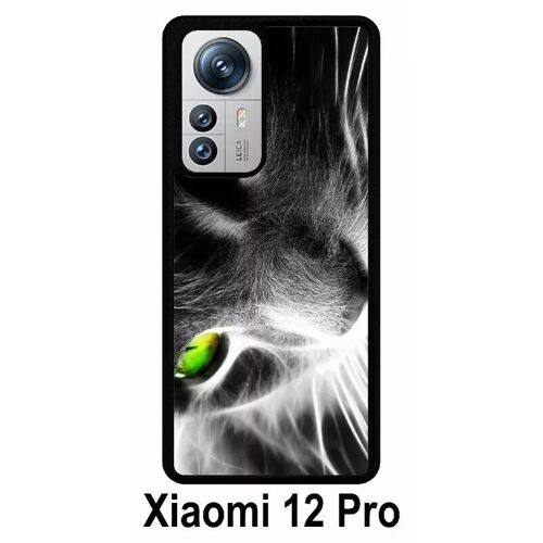 Coque pour xiaomi 12 pro - chat noir et blanc yeux vert - silicone - noir