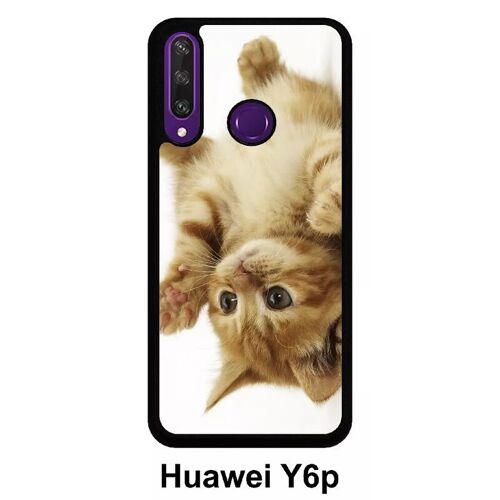 Coque huawei y6p - petit chaton mignon - silicone - noir