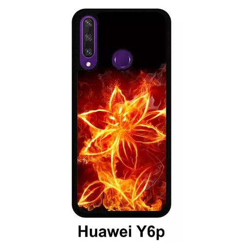Coque huawei y6p - fleur en feu fire flowers - silicone - noir