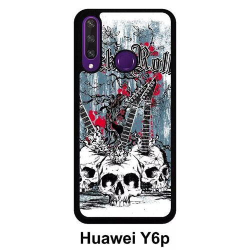 Coque huawei y6p - heavymetal rock n roll skulls - silicone - noir