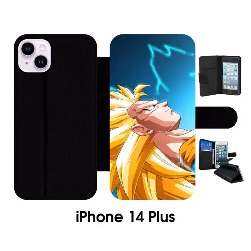 Etui À Rabat Iphone 14+ - Dragon Ball Z Gohan Super Saiyan 3 - Simili-Cuir - Noir