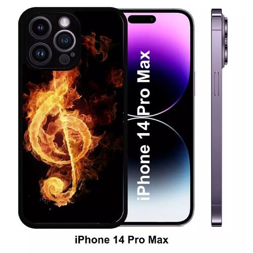 Coque Iphone 14 Pro Max - Clef De Sol En Feu - Silicone - Noir