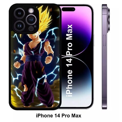 Coque iphone 14 pro max - dbz dragon ball z san gohan super sayen 2 - silicone - noir