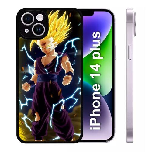Coque Iphone 14+ - Dbz Dragon Ball Z San Gohan Super Sayen 2 - Silicone - Noir