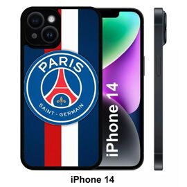 Coque Iphone 14 - Psg Paris Saint Germain Bleu Blanc Rouge - Silicone - Noir