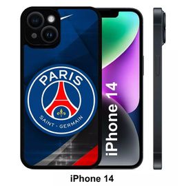Coque Iphone 14 - Psg Paris Saint Germain Metalise - Silicone - Noir