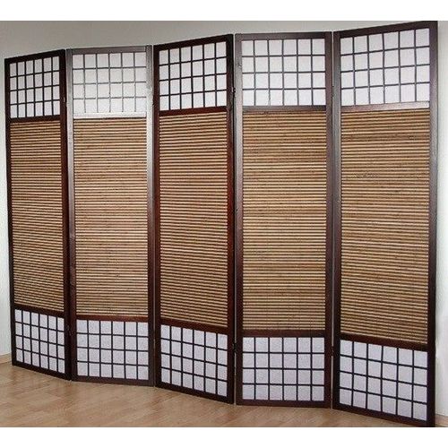 Paravent 5 panneaux marron en bois et bambou 220x175 cm PAR06011
