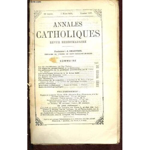 Annales Catholiques - 22e Année - 4 Mars 1893 - N°1107 : Le Règne De Jésus-Christ Et Le Dahomey. Les Principaux Actes De S.S. Léon Xiii. Le Procès Du Panama (Suite)
