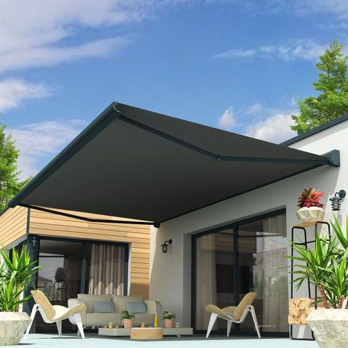 Store Banne Coffre Soa 4,00x3,50 M (Motorisé Secours À Télécommande - Gris Anthracite - Gris Graphite)