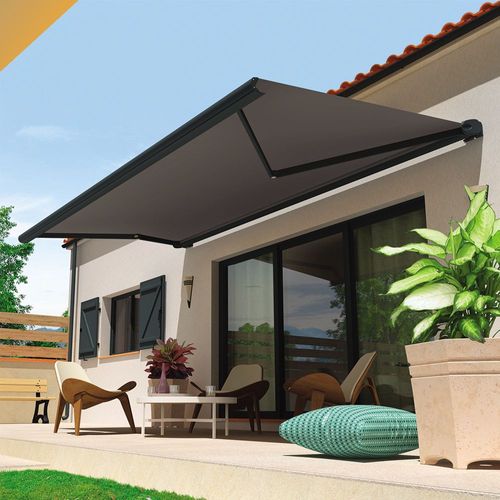 Store Banne Coffre Hevoa 4,00x3,00 M (Motorisé Secours À Télécommande - Gris Anthracite - Gris Graphite)