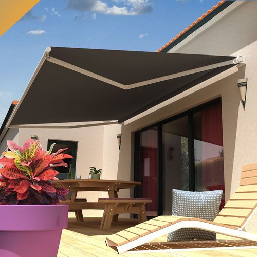 Store Banne Loggia Dionea 4,00x3,00 M (Motorisé Secours À Télécommande - Blanc - Gris Graphite)