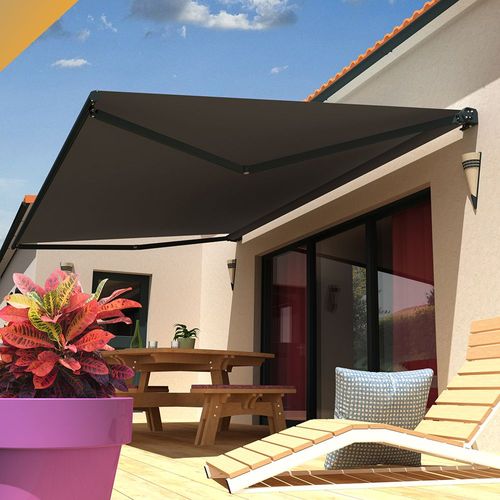 Store Banne Loggia Dionea 4,00x3,00 M (Motorisé Secours À Télécommande - Gris Anthracite - Gris Graphite)