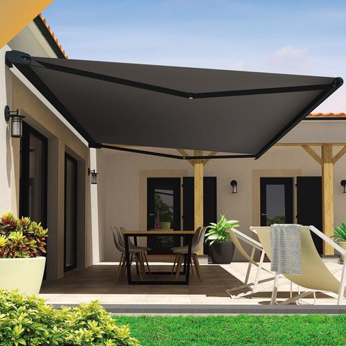 Store Banne Coffre Hevoa 5,00x3,50 M (Manuelle - Gris Anthracite - Gris Graphite)