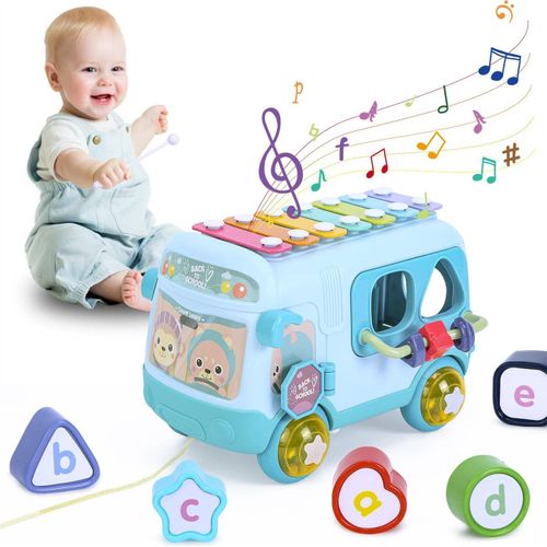 Jouet Musical Bébé Bus Avec Xylophone, Cadeau Éducatifs Interactifs Pour Petite Enfance, Jouets D'activité Bébé Rampant Avec Cube Pour Bébé
