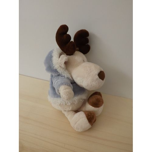 Doudou Peluche Élan Cerf Pull Bleu Nici