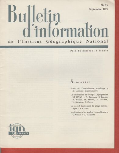 Bulletin D'information De L'institut Géographique National N°23 09/1973