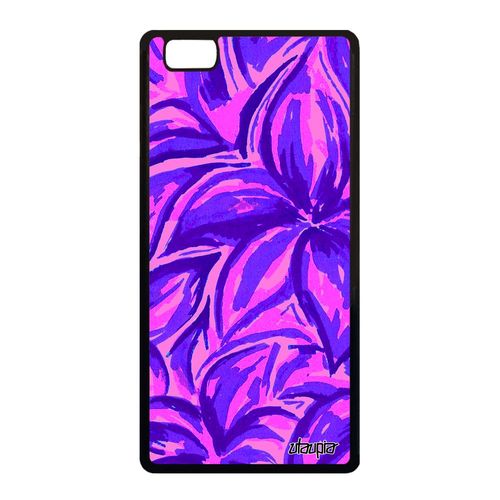 Coque Silicone Huawei P8 Lite 2015 Fleurs Design Rigide Nature Jolie Feuille Peinture Motif Etui Housse Effet Fond Violet Floral De