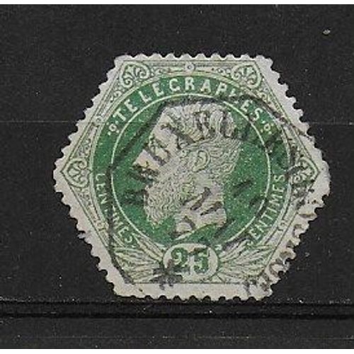 Belgique 1871 : Léopold 1er - Timbre-Télégraphe 25 C. Vert Oblitéré