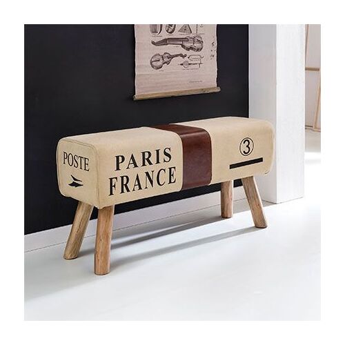 Banc Vintage 91x30x51 Cm En Toile Et Cuir
