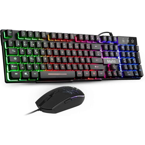Clavier et Souris Gamer Mécanique Feeling USB Filaire Gaming Clavier AZERTY(Version française) Trois Couleurs LED Rétro-éclairé pour Travailler ou Jouer