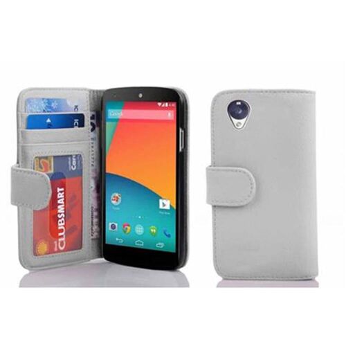 Cadorabo Housse Compatible Avec Lg Google Nexus 5 En Blanc Magnésium - Etui De Protection Avec Fermeture Magnétique Et 3 Emplacements Pour Cartes