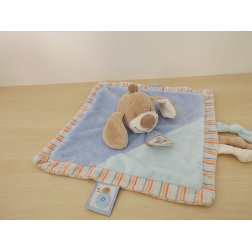 Doudou Chien Beige Bleu Rayures Nattou