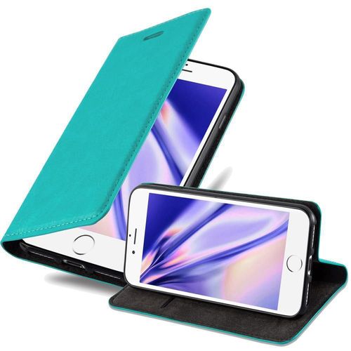 Coque Pour Apple Iphone 7 / 7s / 8 / Se 2020 En Turquoise Pétrole Housse De Protection Étui Avec Fermeture Magnétique, Fonction De Support Et Compartiment Pour Carte