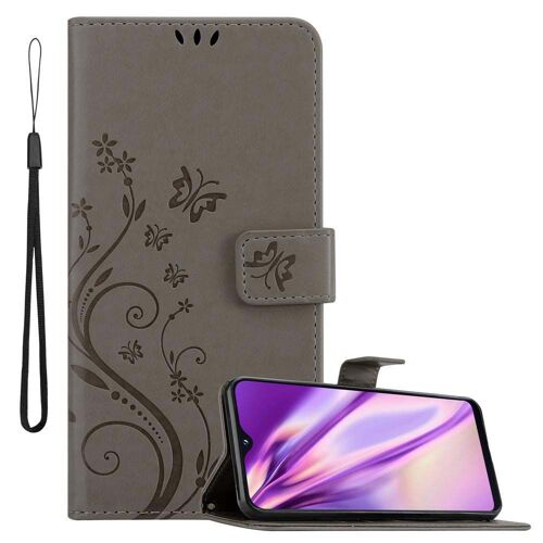 Coque Pour Samsung Galaxy A10e / A20e En Gris Floral Housse De Protection Étui Au Design Floral Avec Fermeture Magnétique, Fonction De Support Et Emplacements Pour Cartes