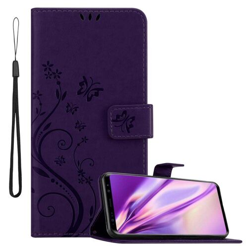 Coque Pour Samsung Galaxy S9 Plus En Lilas Foncé Floral Housse De Protection Étui Au Design Floral Avec Fermeture Magnétique, Fonction De Support Et Emplacements Pour Cartes
