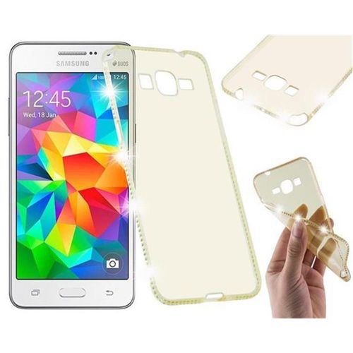 Cadorabo Housse Compatible Avec Samsung Galaxy Grand Prime En Or Transparent - Étui De Protection En Silicone Tpu Flexible Au Design Strassé