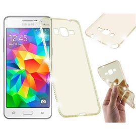 Cadorabo Housse compatible avec Samsung Galaxy GRAND PRIME en OR TRANSPARENT - Étui de protection en silicone TPU flexible au design strassé