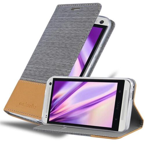 Cadorabo Housse Compatible Avec Htc One M7 En Gris Clair Marron - Étui De Protection Avec Fermeture Magnétique, Fonction De Support Et Compartiment Pour Carte