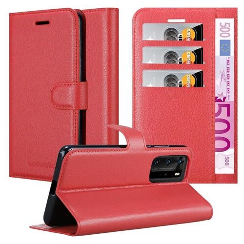 Coque pour Huawei P40 en ROUGE CERISE Housse de protection Étui avec fermeture magnétique, fonction de support et compartiment pour carte