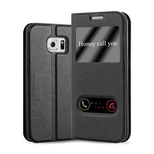 Cadorabo Housse compatible avec Samsung Galaxy S6 EDGE en NOIR COMÈTE - Étui de protection avec fermeture magnétique, fonction de support et 2 fenêtres de visualisation