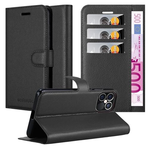 Cadorabo Housse compatible avec Apple iPhone 12 PRO MAX en NOIR DE JAIS - Étui de protection avec fermeture magnétique, fonction de support et compartiment pour carte