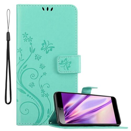 Cadorabo Housse Compatible Avec Sony Xperia L3 En Turquoise Floral - Étui De Protection Au Design Floral Avec Fermeture Magnétique, Fonction De Support Et Emplacements Pour Cartes
