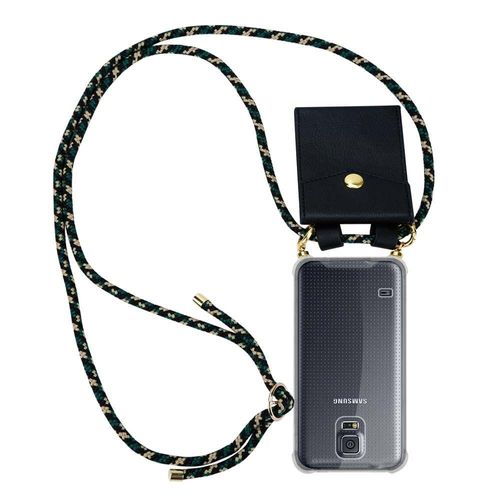 Cadorabo Chaîne De Téléphone Portable Compatible Avec Samsung Galaxy S5 / S5 Neo En Camouflage - Étui De Protection En Silicone Avec Anneaux Dorés, Cordon Et Étui Amovible