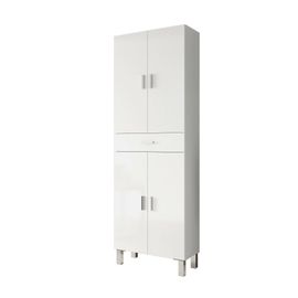 Armoire Polyvalente Avec 4 Portes Effet Bois Blanc Brillant