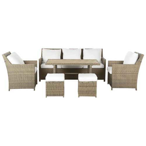 Salon De Jardin 5 Places En Polyrotin Marron Et Blanc Fonti