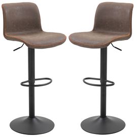 Lot De 2 Tabourets De Bar Vintage Réglable Pivotant Repose-Pied Marron