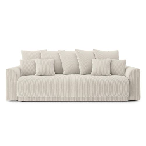 Canapé Droit Convertible En Velours Côtelé 3 Places Beige