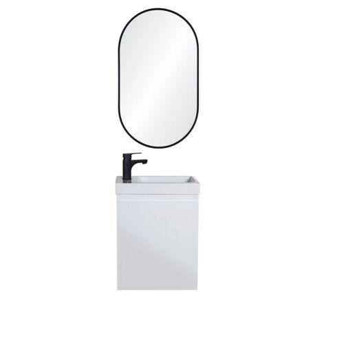 Meuble lave-mains blanc + miroir ovale