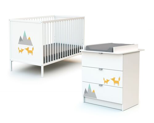 Chambre Bébé Lit Et Commode À Langer En Bois Renard Blanc